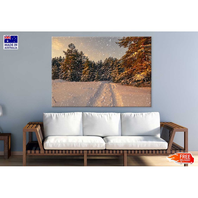 Winter Snow Covered Forest Road View Photograph Print 100% Australian Made