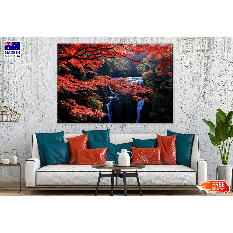 Autumn Levaes Branch & Waterfall Scenery Print 100% Australian Made