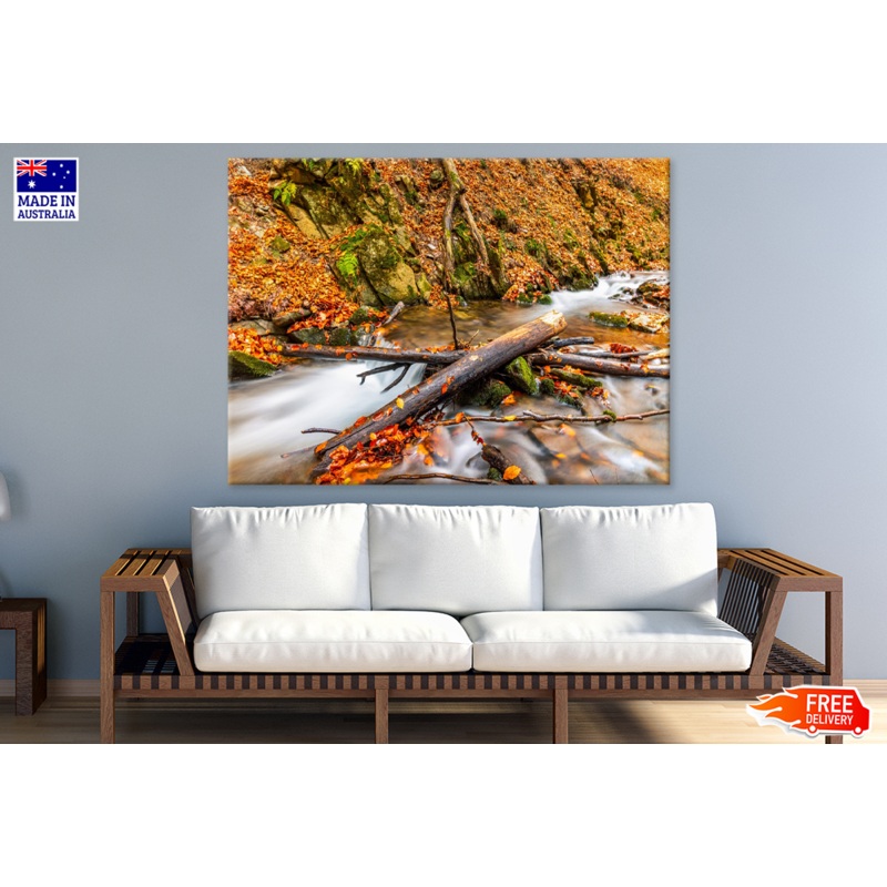 Waterfall & Autumn Leaves Photograph Print 100% Australian Made