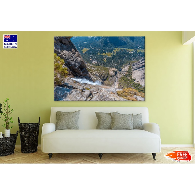 Waterfall Going Down Cliff Yosemite Park Photograph Print 100% Australian Made