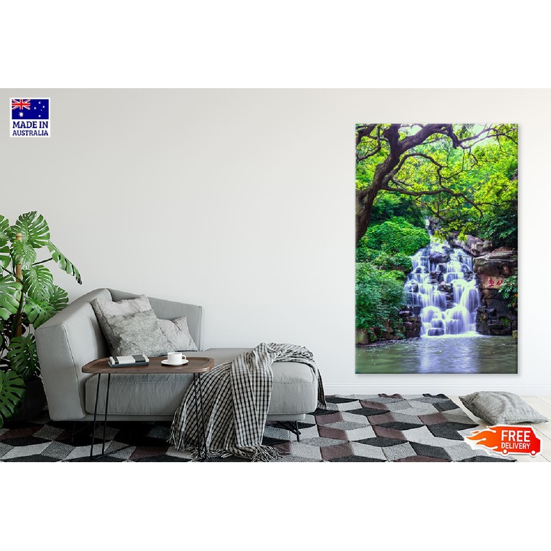 Waterfall in Green Tree Forest Photograph Print 100% Australian Made