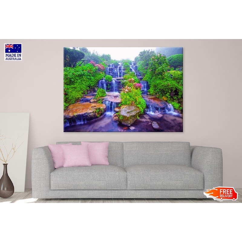 Waterfall with Garden Plants View Photograph Print 100% Australian Made
