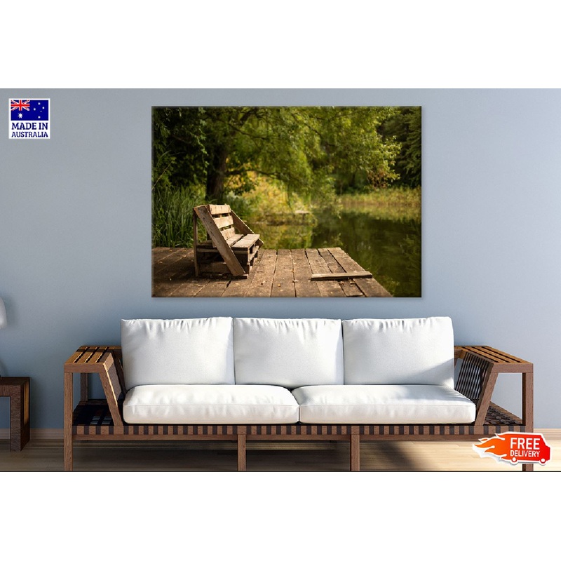 Wooden Bench Near Lake View Photograph Print 100% Australian Made
