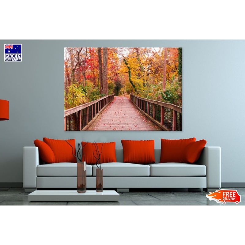 Wooden Pathway Autumn Forest View Photograph Print 100% Australian Made