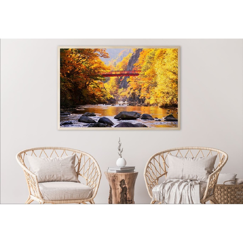 Autumn Forest Lake with Bridge Photograph Home Decor Premium Quality Poster Print Choose Your Sizes