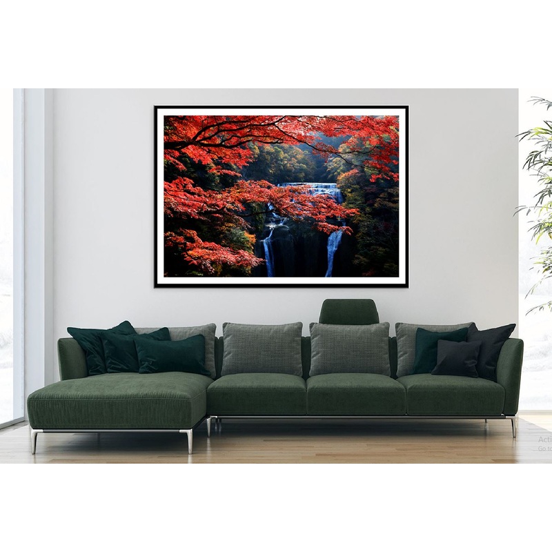 Autumn Levaes Branch & Waterfall Scenery View Home Decor Premium Quality Poster Print Choose Your Sizes