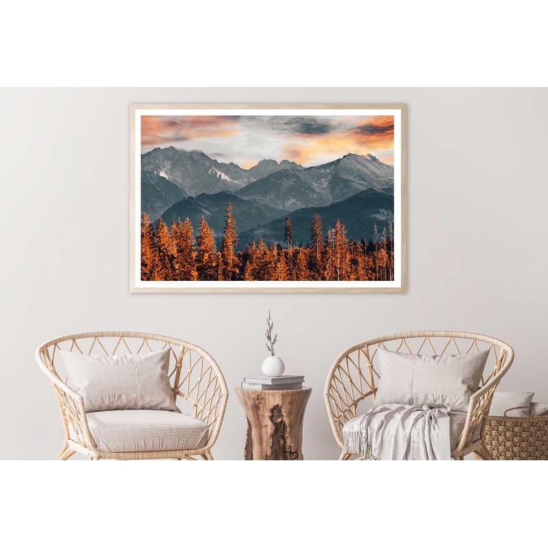 Autumn Trees near Mountains Scenery View Home Decor Premium Quality Poster Print Choose Your Sizes