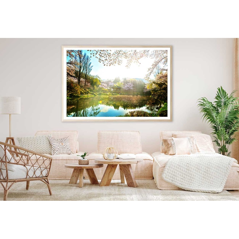 Sun Rising & Garden Lake Scenery View Home Decor Premium Quality Poster Print Choose Your Sizes