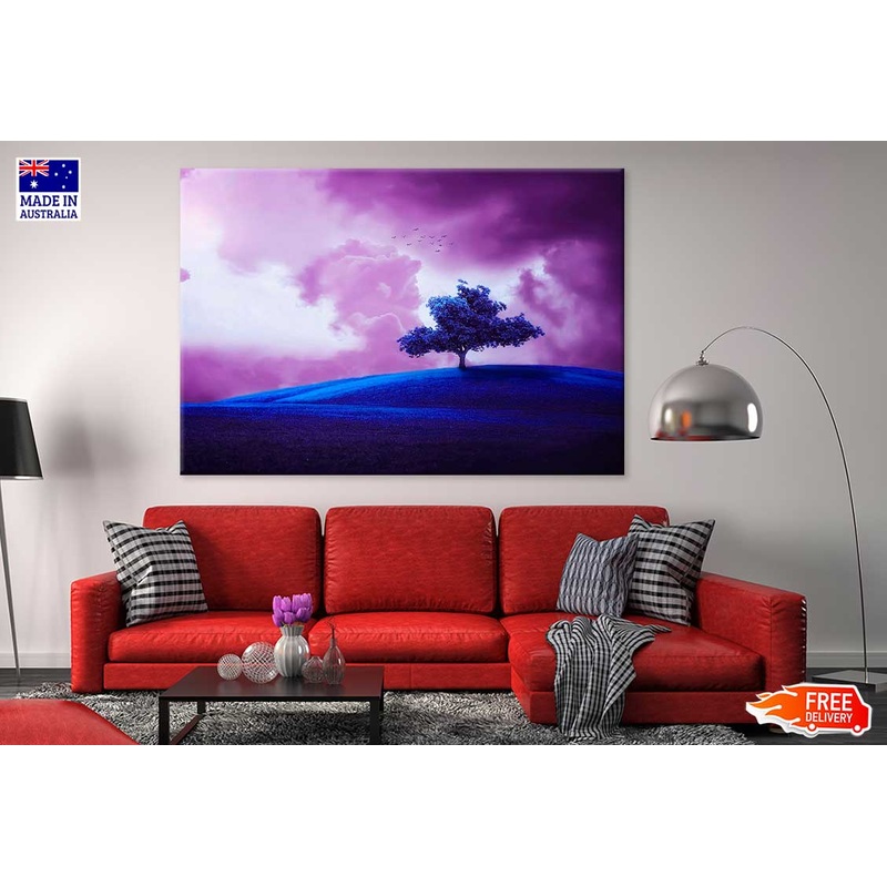 Tree on Field Pink Sky Digital Art Print 100% Australian Made