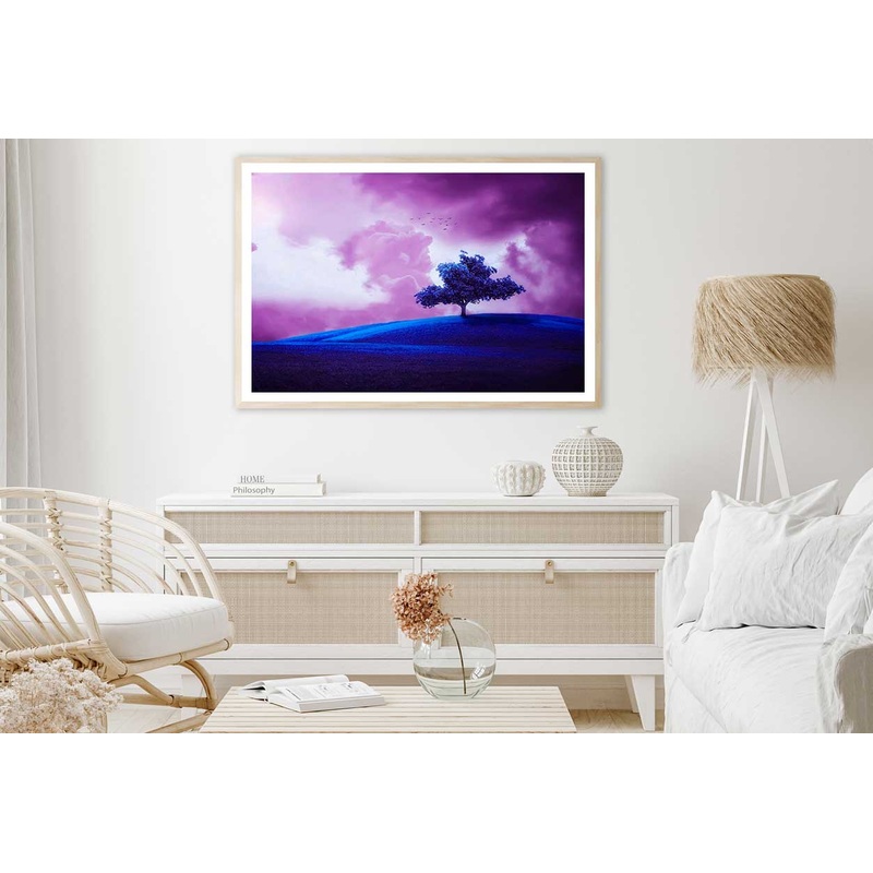 Tree on Field Pink Sky Digital Home Decor Premium Quality Poster Print Choose Your Sizes