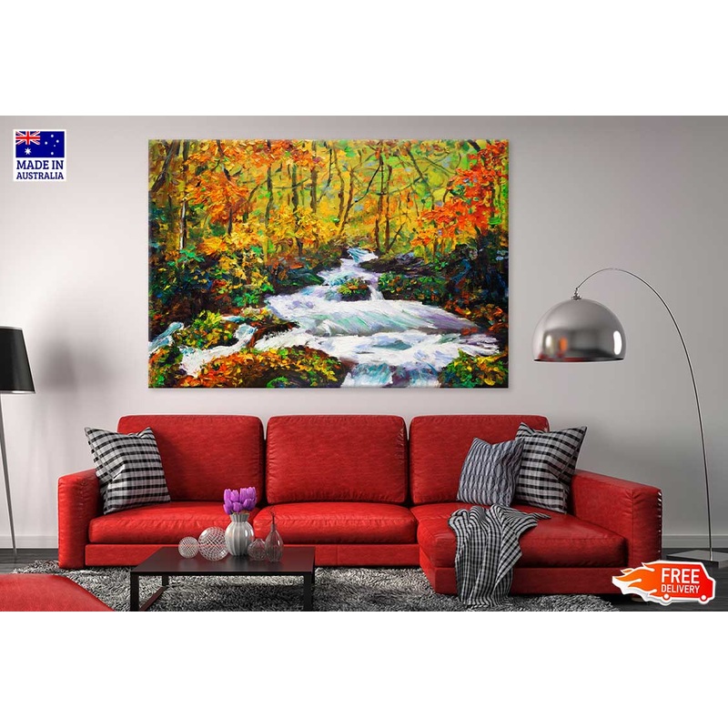 Autumn Trees Cascade Oil Painting Print 100% Australian Made
