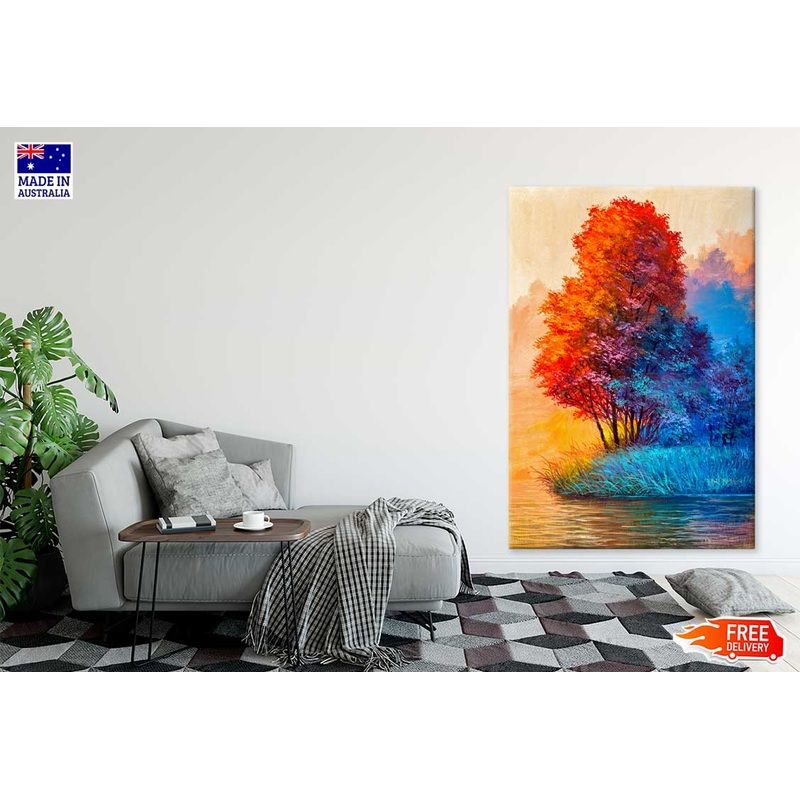 Autumn Trees & River Oil Painting Print 100% Australian Made