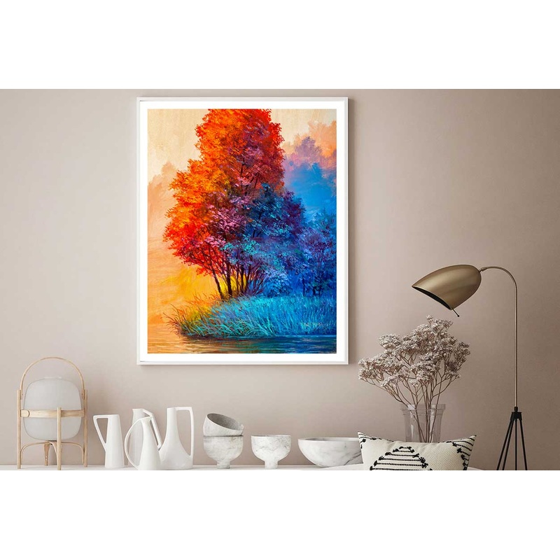 Autumn Trees & River View Oil Painting Home Decor Premium Quality Poster Print Choose Your Sizes