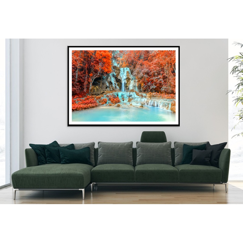 Autumn Trees & Waterfall View Photograph Home Decor Premium Quality Poster Print Choose Your Sizes