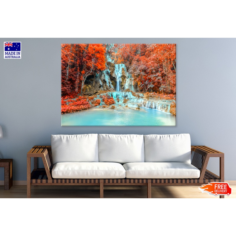 Autumn Trees & Waterfall View Print 100% Australian Made