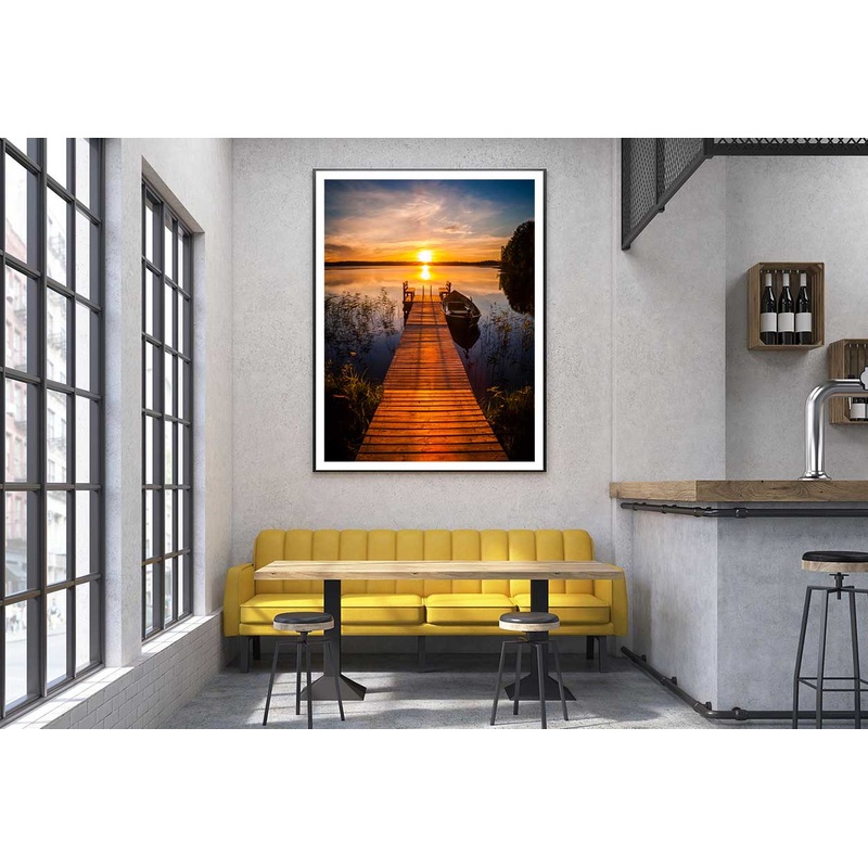 Sunset Over Fishing Pier at Lake Photograph Home Decor Premium Quality Poster Print Choose Your Sizes