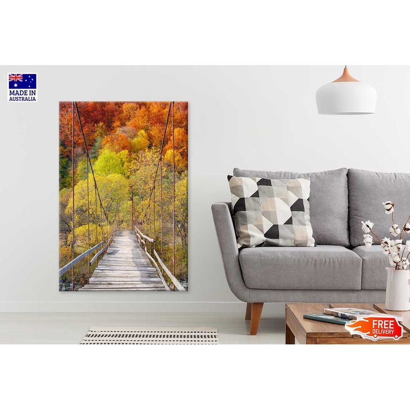 Suspension Bridge & Autumn Forest Scenery Photograph Print 100% Australian Made