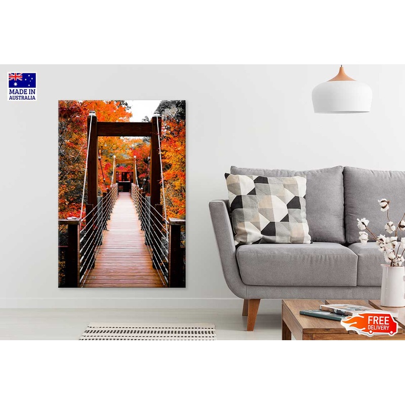 Suspension Bridge & Autumn Trees Scenery View Print 100% Australian Made