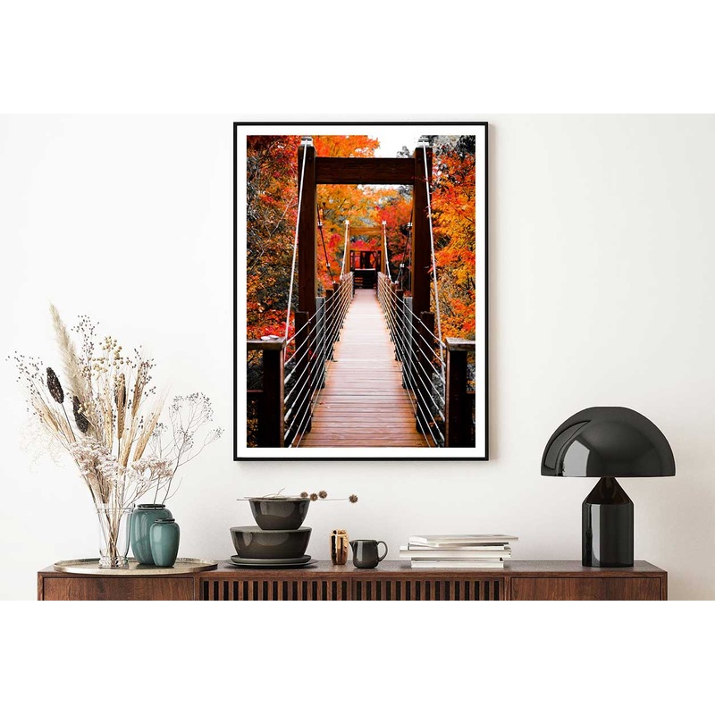 Suspension Bridge & Autumn Trees View Photograph Home Decor Premium Quality Poster Print Choose Your Sizes