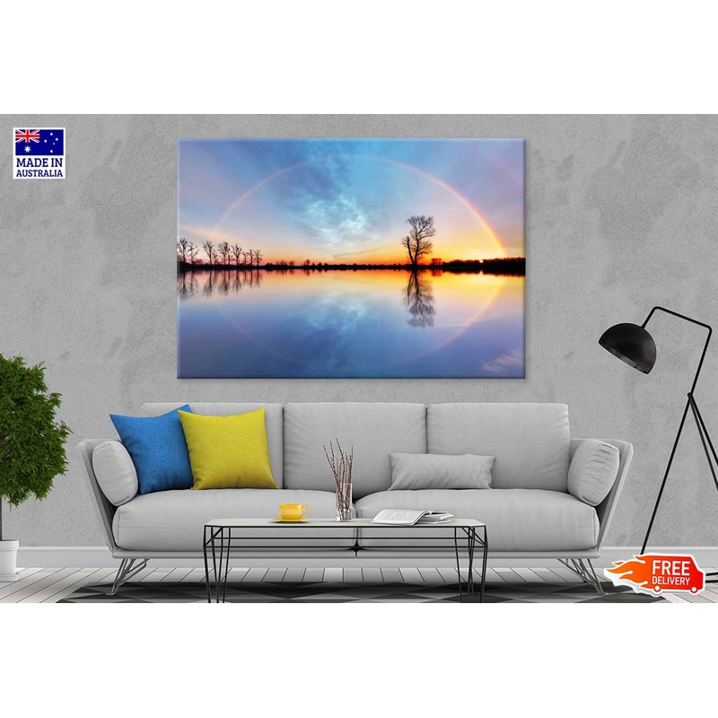 Tree on Lake Rainbow Sky Sunrise View Photograph Print 100% Australian Made