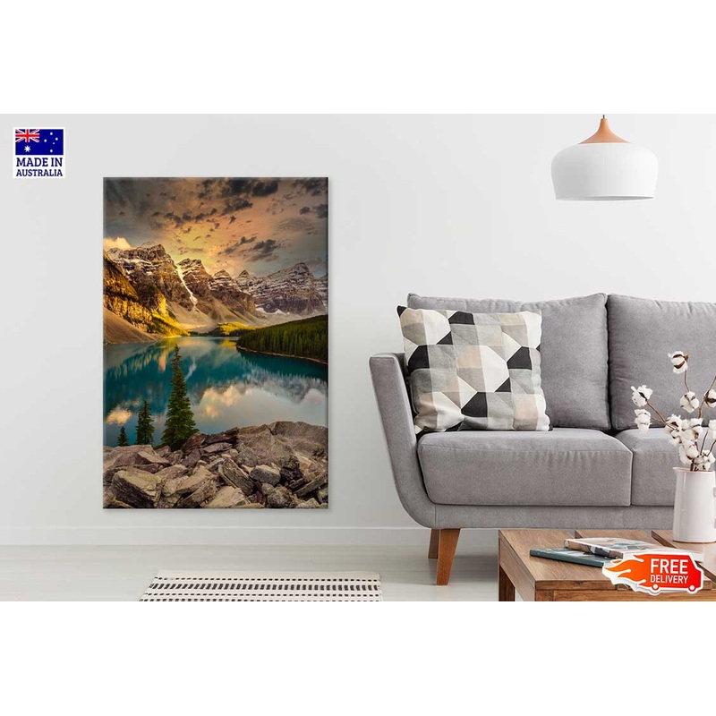 View of Moraine Lake & Mountain Scenery Photograph Print 100% Australian Made