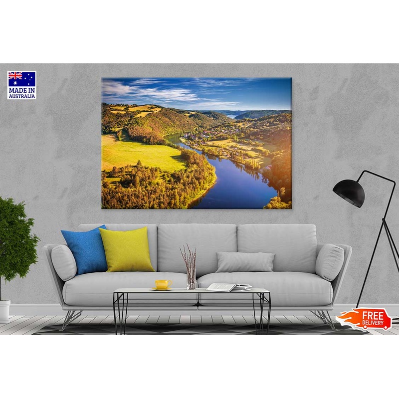 Vltava River & Landscape Aerial Photograph Print 100% Australian Made