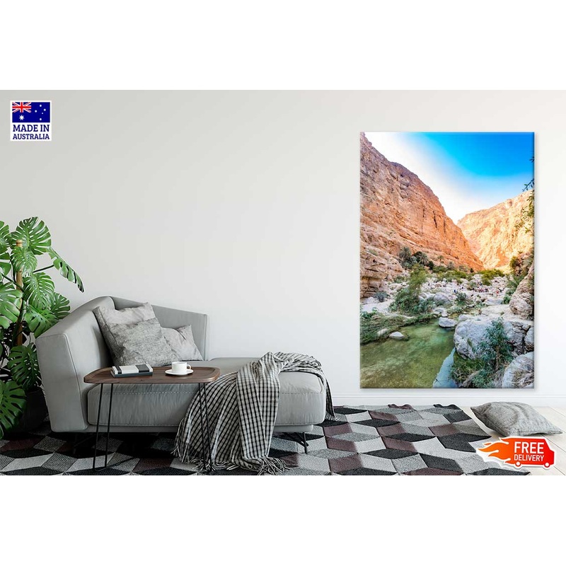 Wadi Shab River Canyon & Cliffs View Print 100% Australian Made