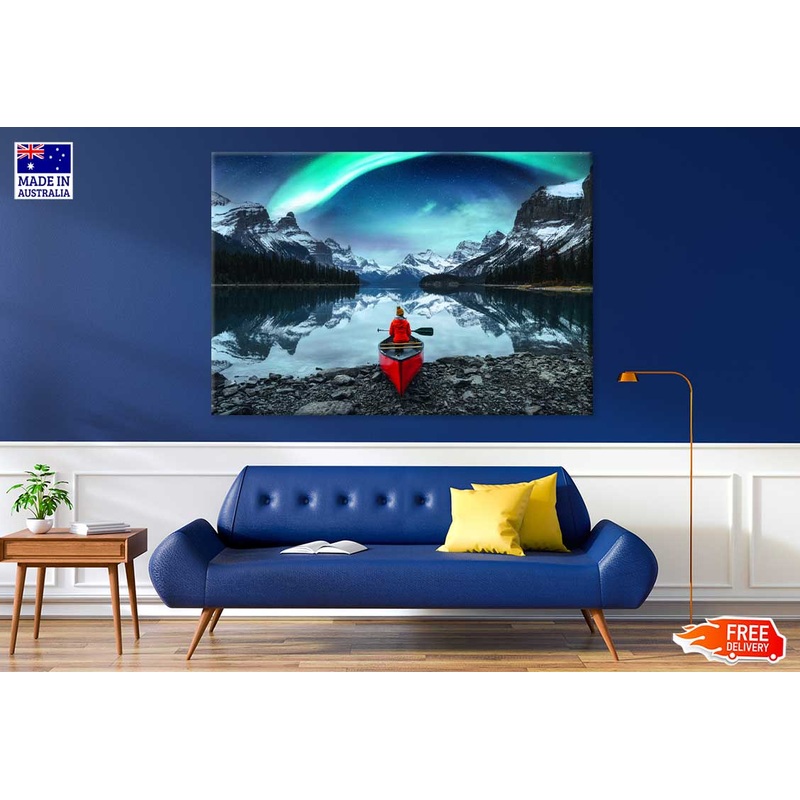 Woman on Canoe in Aurora Borealis Photograph Print 100% Australian Made