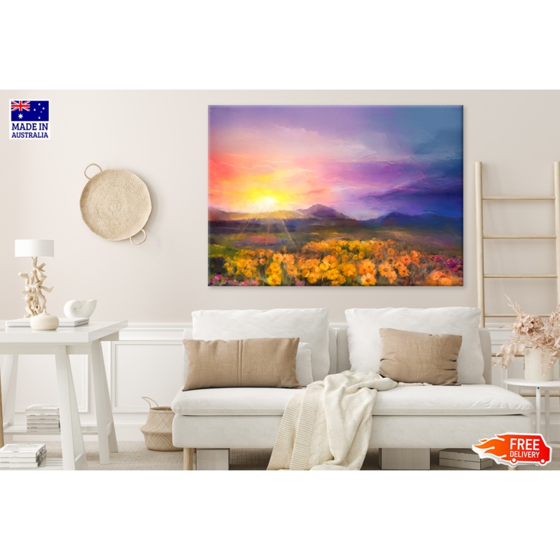 Yellow Flower Field Vector Art Print 100% Australian Made