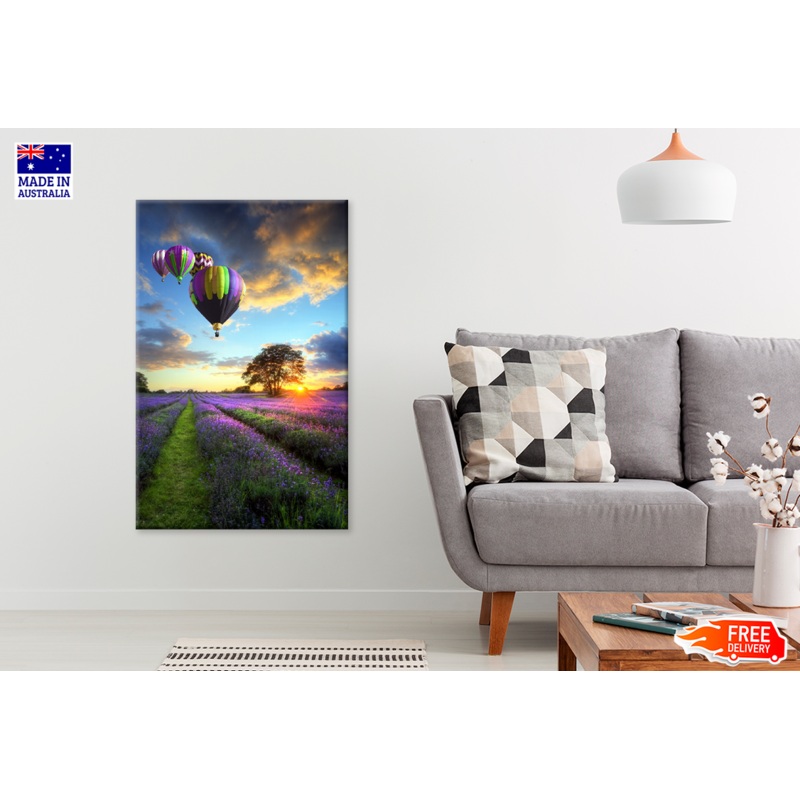 Air Balloons & Flower Field View Photograph Print 100% Australian Made