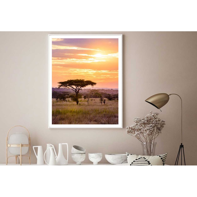 Sunset Scenery Photograph in Savannah Safari Home Decor Premium Quality Poster Print Choose Your Sizes