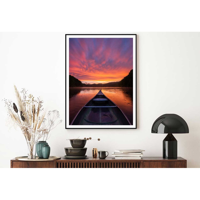 Sunset Sky Lake with Boat View Photograph Home Decor Premium Quality Poster Print Choose Your Sizes