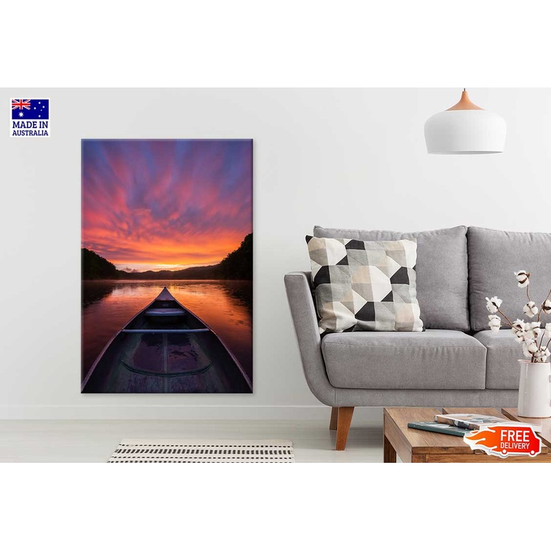 Sunset Sky Lake with Boat View Photograph Print 100% Australian Made