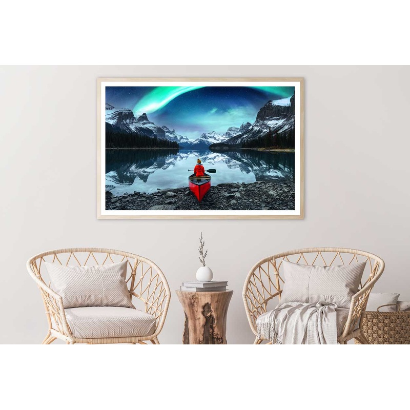 Woman on Canoe in Aurora Borealis Photograph Home Decor Premium Quality Poster Print Choose Your Sizes
