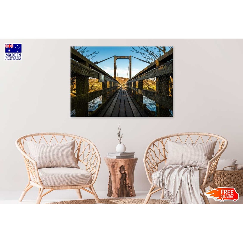 Wooden Bridge & Mountain Blue Sky View Photograph Print 100% Australian Made