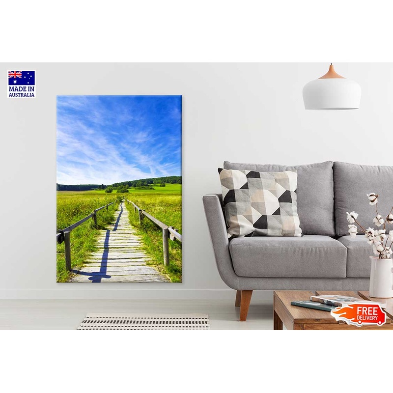 Wooden Path in Grass Field View Photograph Print 100% Australian Made