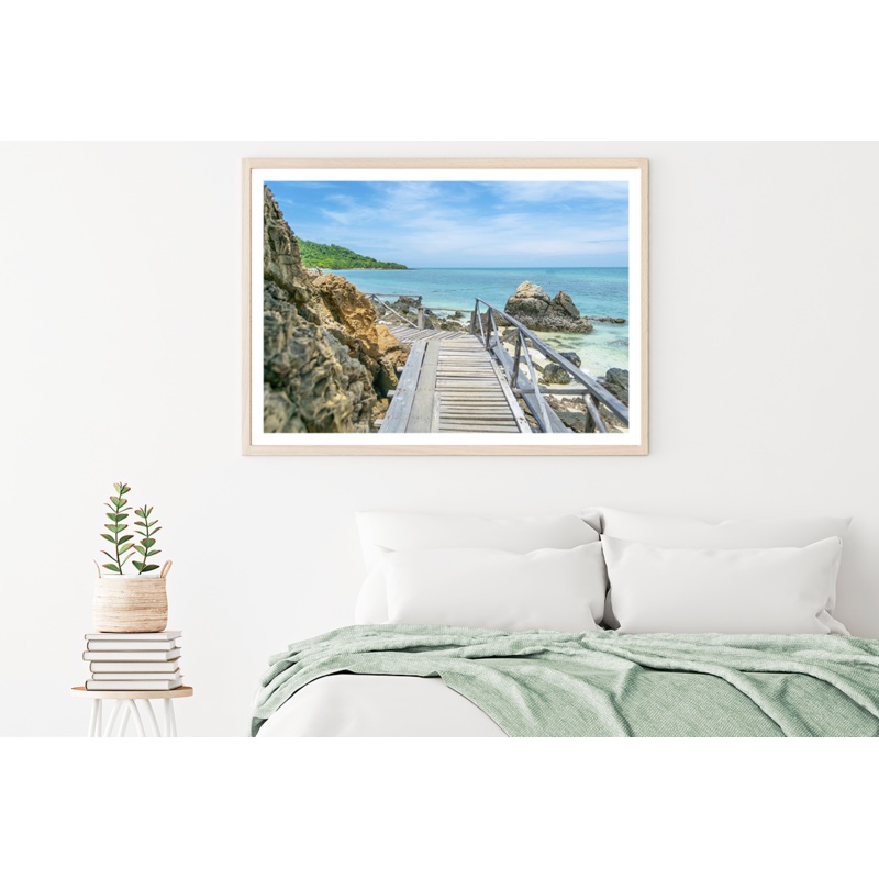 Wooden Pier & Mountain Sea View Photograph Home Decor Premium Quality Poster Print Choose Your Sizes