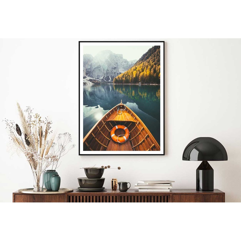 Wooden Rowing Boat View on South Tyrol Photograph Home Decor Premium Quality Poster Print Choose Your Sizes