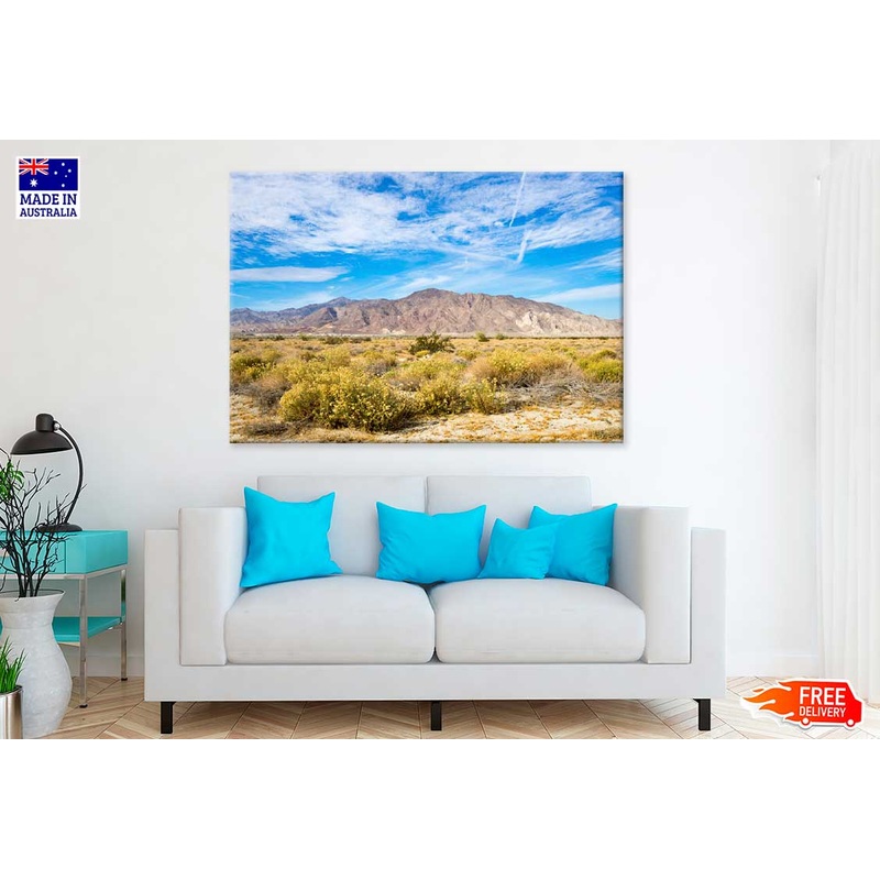 Yellow Grass Field near Mountains Scenery Photograph Print 100% Australian Made