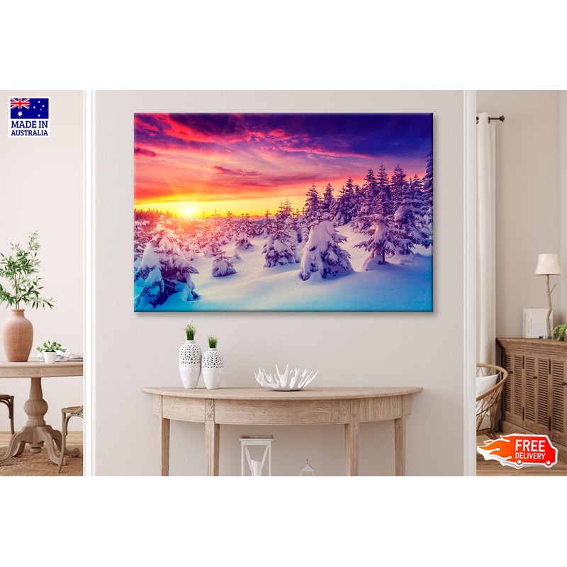 Winter Landscape with Spruce Trees  Wall Art Decor 100% Australian Made