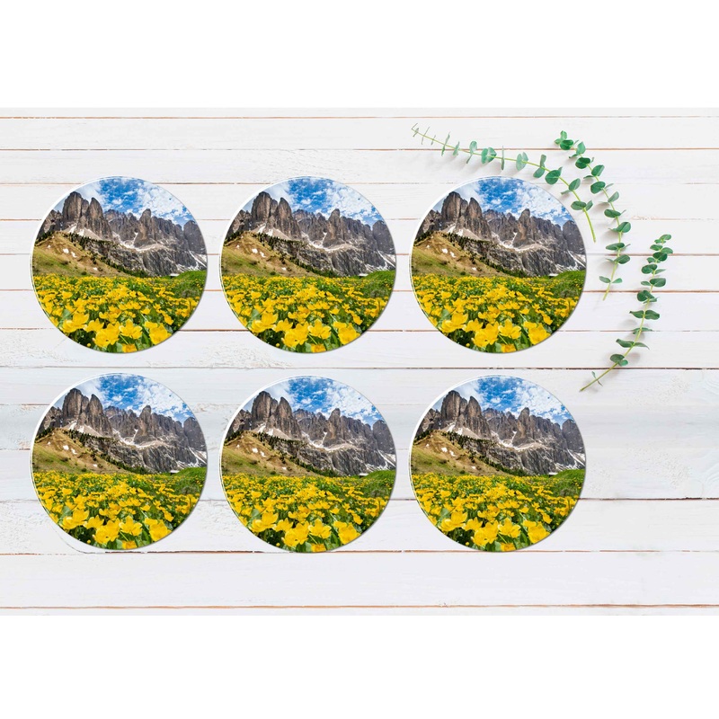 Alpine Mountain Peak in Italy Alps Coasters Wood & Rubber - Set of 6 Coasters