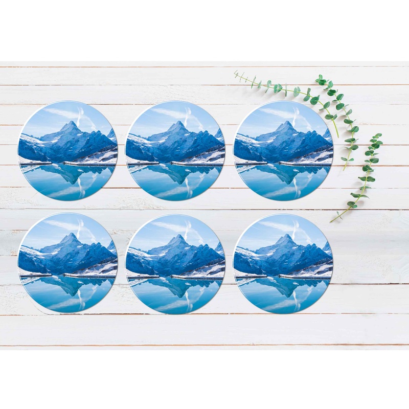Alps Reflected in snowy Bachalsee Lake Coasters Wood & Rubber - Set of 6 Coasters