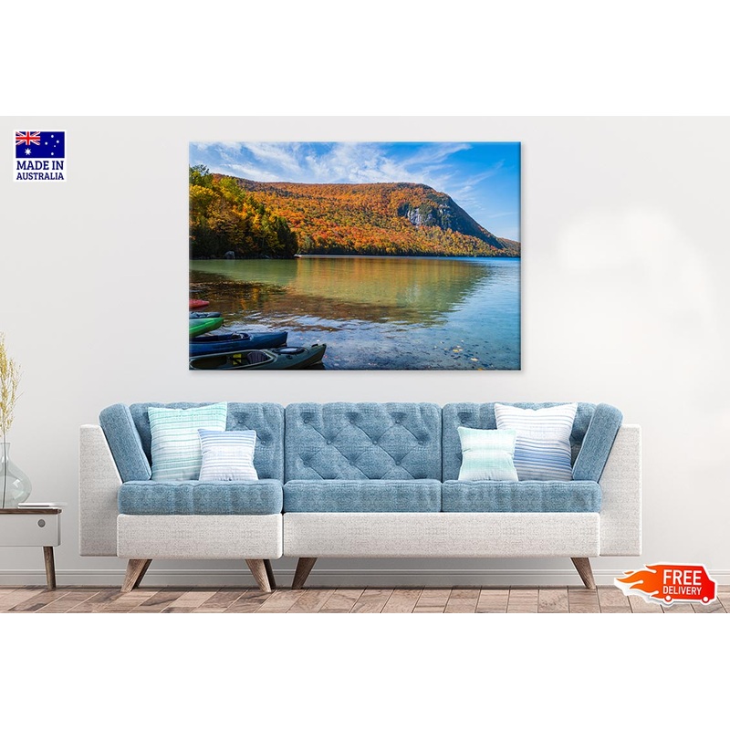 Autumn Forest With Lake & Boats Print 100% Australian Made
