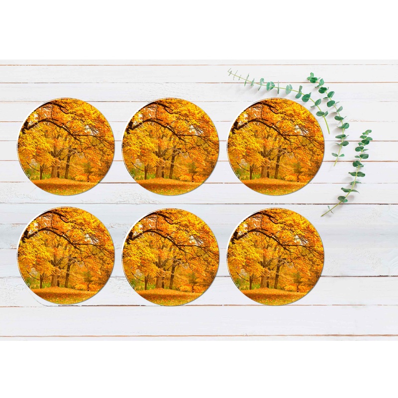 Autumn Leaves In The Forest Coasters Wood & Rubber - Set of 6 Coasters