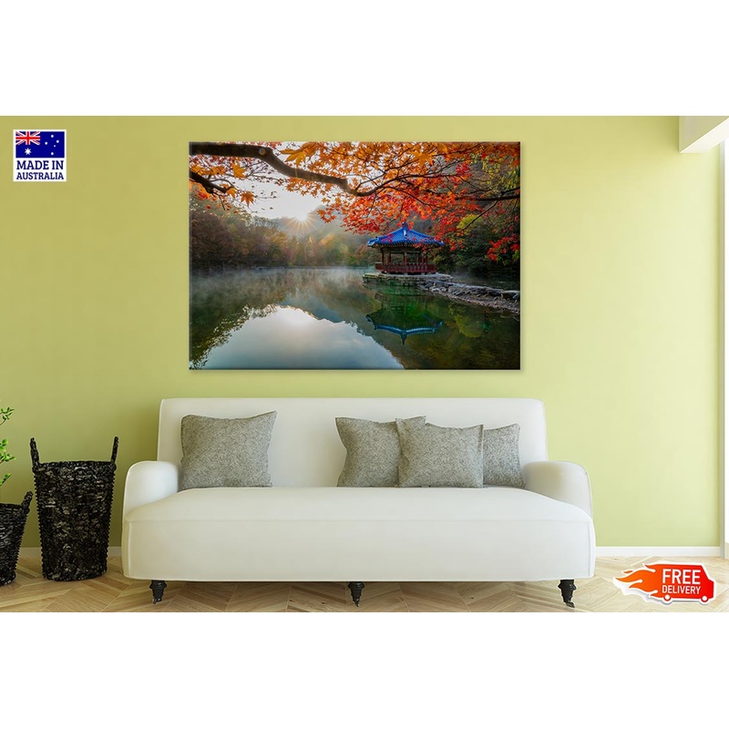 Autumn Leaves On Shore Of The Lake Print 100% Australian Made