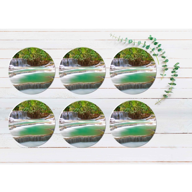 The Tat Kuang Si Waterfalls Coasters Wood & Rubber - Set of 6 Coasters
