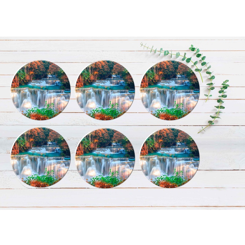 Waterfalls In Deep Forest at Thailand Coasters Wood & Rubber - Set of 6 Coasters