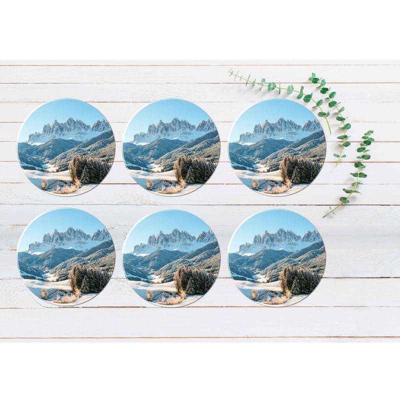 Winter Snow With Dolomites Mountain Coasters Wood & Rubber - Set of 6 Coasters