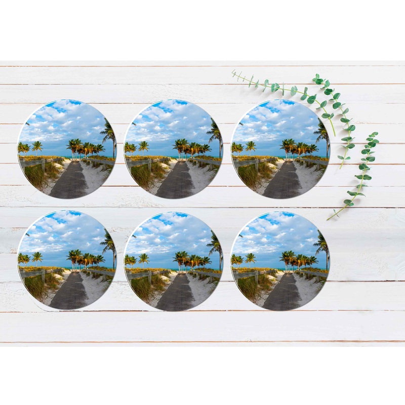 Wooden Boardwalk in Crandon Park USA Coasters Wood & Rubber - Set of 6 Coasters