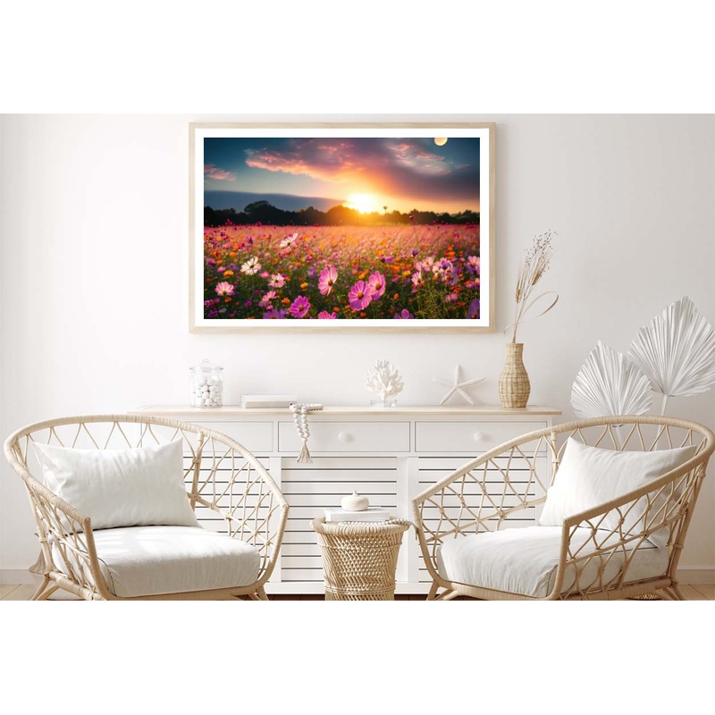 Beautiful and Amazing Cosmos Flower Field in Sunset Home Decor Premium Quality Poster Print Choose Your Sizes